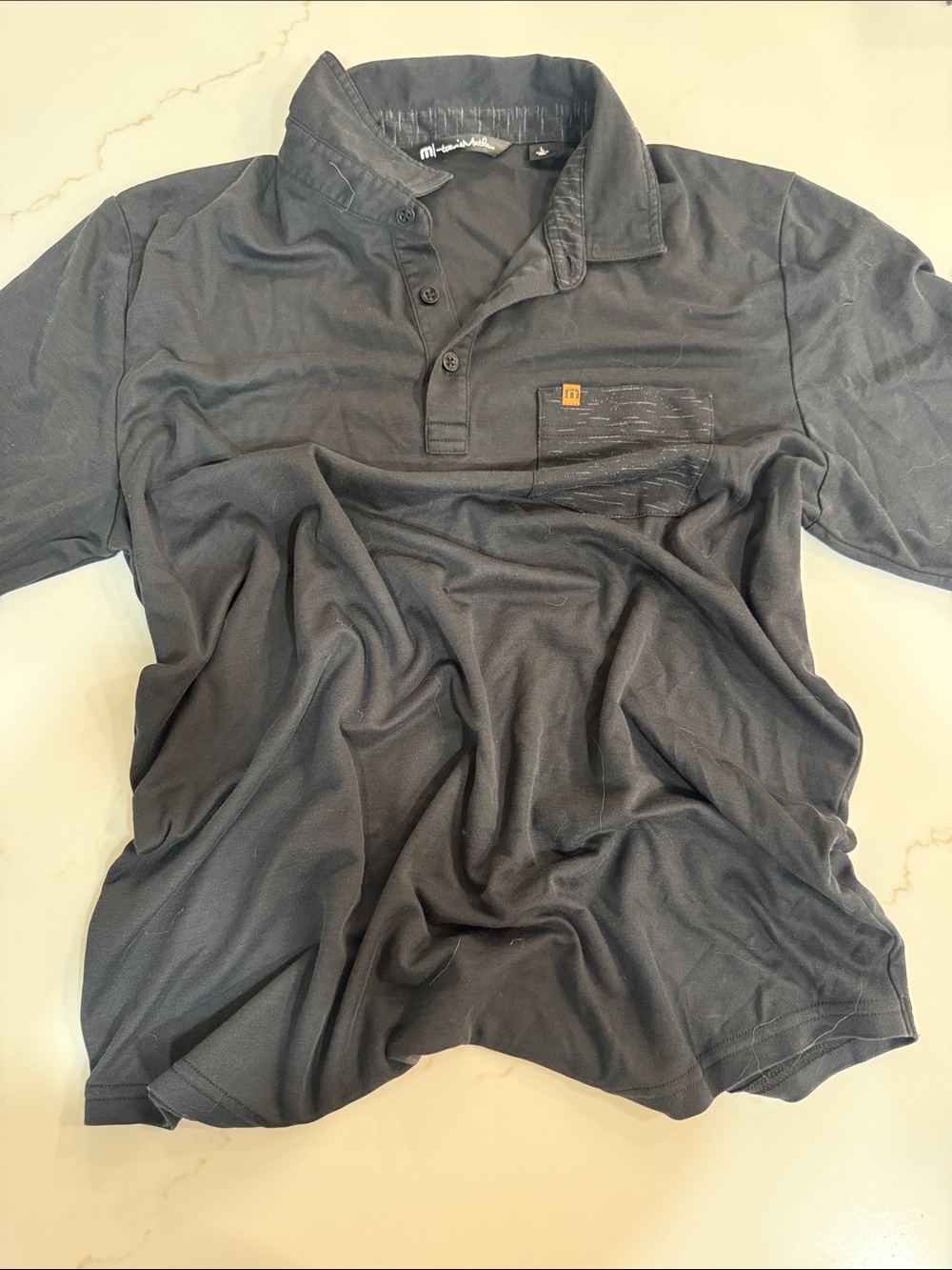 Travis Mathew Men's Charcoal Polo with Pocket Detail